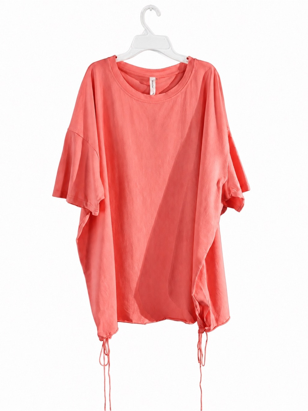 NWT DAVI & DANI Coral Pink Oversized Side Tie Boho Crew Tee XL